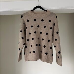 Chelsea & Theodore Tan and Black Polka Dot Sweater